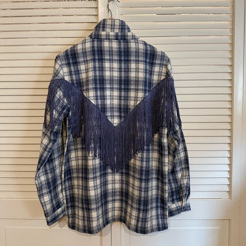 OOAK Western Plaid and Tassel Button Down Shirt Shacket - Picture 5 of 5